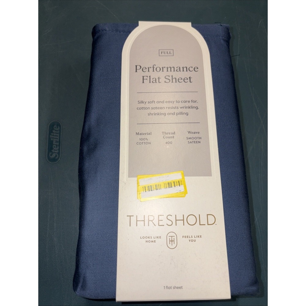 Threshold Performance Flat Cotton Sheet Full Metallic Blue 400TC